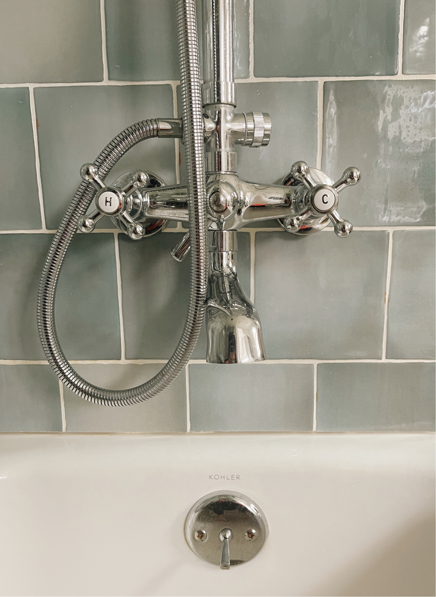 The exposed “vintage style” showerhead at the cottage! 

Amazon, kohler, tiled shower, tub, shower head, polished chrome, vintage, coastal, bathroom design, tub spout, blue tile, floor & decor zellige Caledonia ceramic tile 

#LTKstyletip #LTKhome #LTKFind