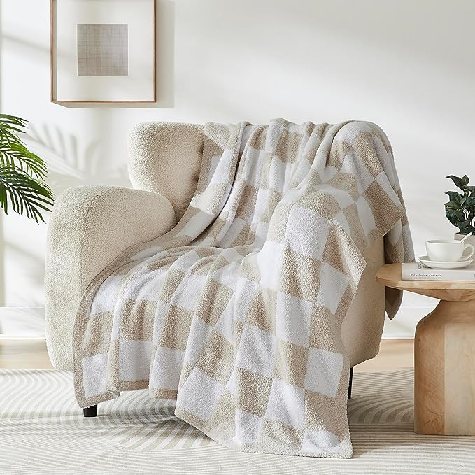 R.SHARE Beige Checkered Throw Blanket 50x70 Inch, Tan Cream and White Taupe Microfiber Lightweigh... | Amazon (US)
