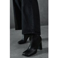 Womens Leather Look Square Toe Ankle Boots - black - 8, Black | Miss Pap UK
