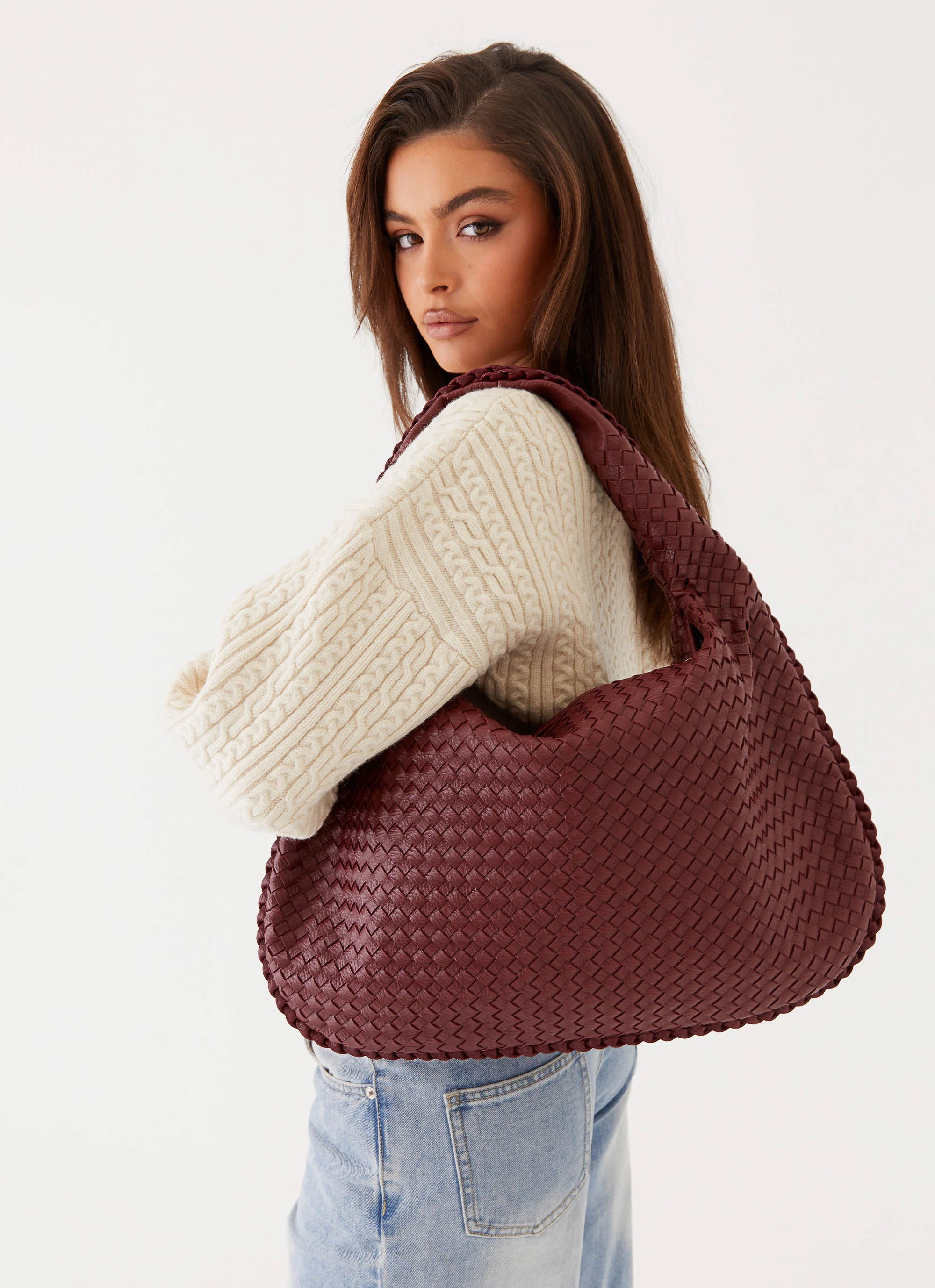 Oriona Woven Handbag - Dark Red | Peppermayo (Global)