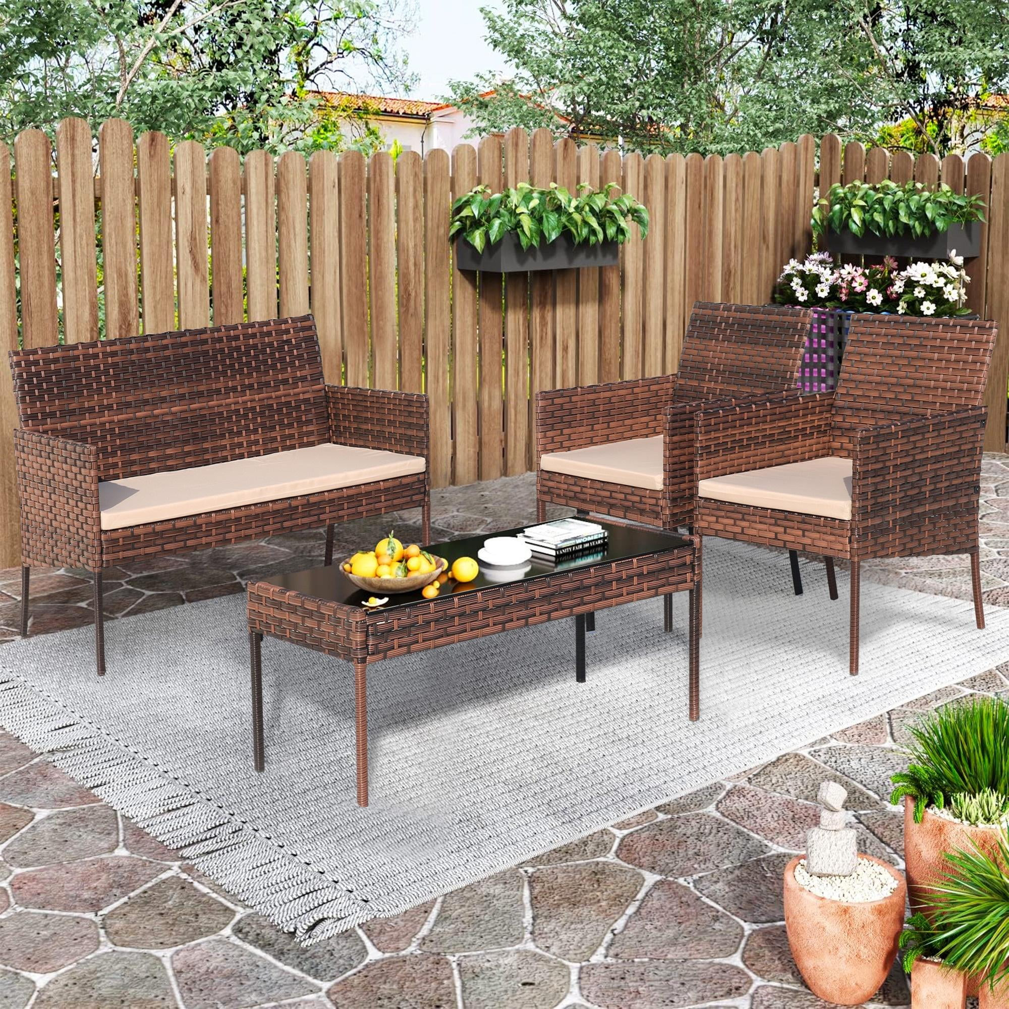 Patio Furniture Set on Sale, 4 Pieces Outdoor Rattan Conversation Sofa Set, All-Weather Wicker Pa... | Walmart (US)