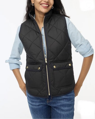 J. Crew Vest Women's Preppy Black Quilted Lined Puffer Zip Up Pockets Sz XS | eBay | eBay US