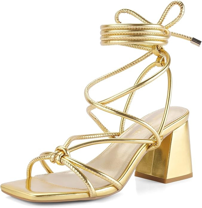 Shoe'N Tale Lace Up Heels for Women Ankle Strappy Gladiator High Heeled Sandals Chunky Block Heel... | Amazon (US)