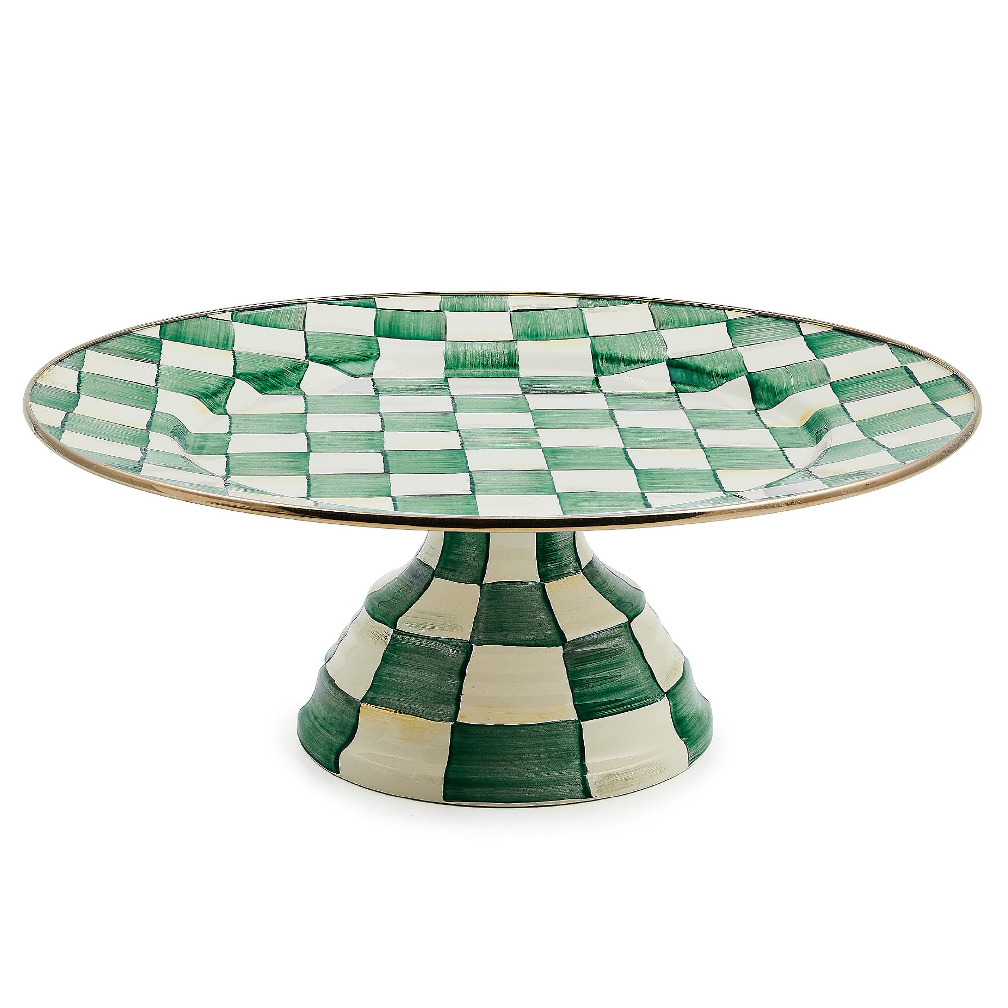MACKENZIE-CHILDS Enamel Pedestal Platter, Round Cake Stand, Large, Green-and-White Emerald Check | Amazon (US)