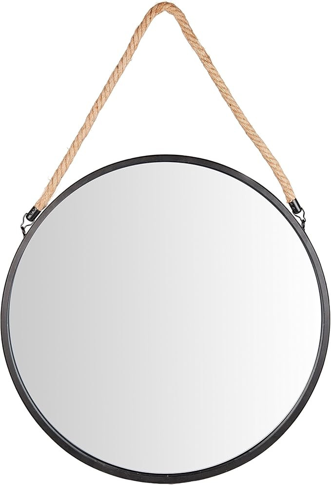 Danya B. SE001 Framed 20" Decorative Round Black Metal Circle Wall Mirror with Hanging Rope – R... | Amazon (US)