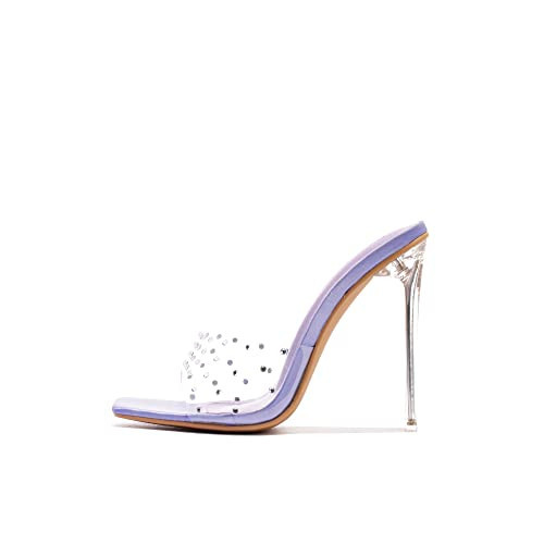 Cape Robbin Brisa Stiletto High Heels for Women - Rhinestone Clear Heels for Women - Slip On Womens Sandals with Transparent Stiletto Heels - Women's Dress Shoes with Sexy Open Toe - Purple Size 6.5 | Amazon (US)