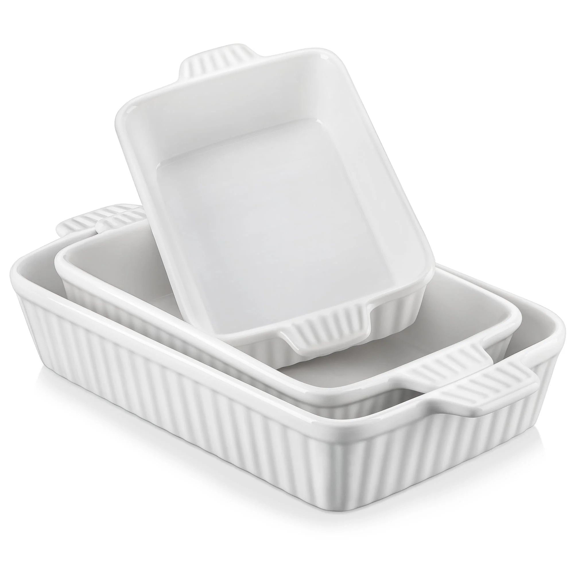 vancasso Baking Dish Set, Ceramic Bakeware Sets of 3, Casserole Dishes for Oven, Lasagna Pan Deep, Rectangular Baking Pan Set with Handles for Baking, Red | Walmart (US)
