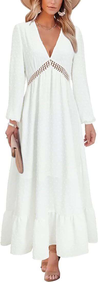 Amazon.com: STYLEWORD Women's Long Sleeve Maxi Dress Wedding Guest Boho Fall Winter Casual Formal... | Amazon (US)