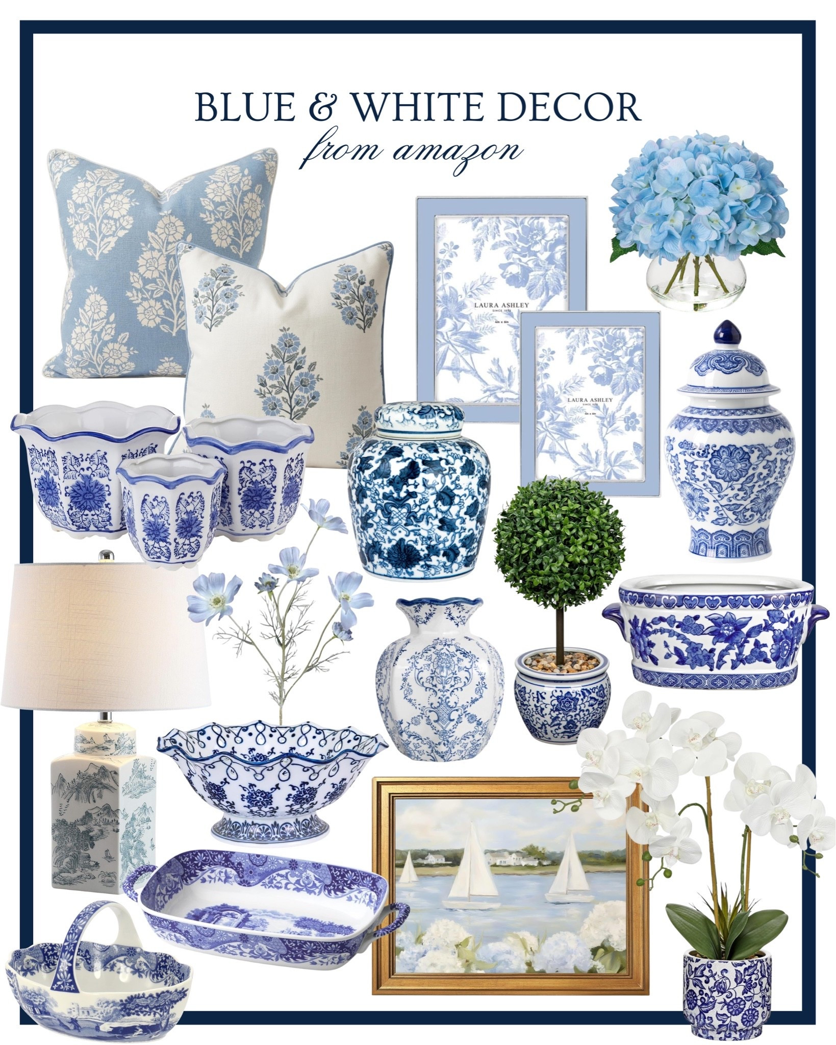 Blue and white home decor from Amazon 🤍💙 Classic Amazon home decor, classic home, Amazon blue and white decor, Amazon finds, blue and white decor, coastal home decor, Grandmillennial decor