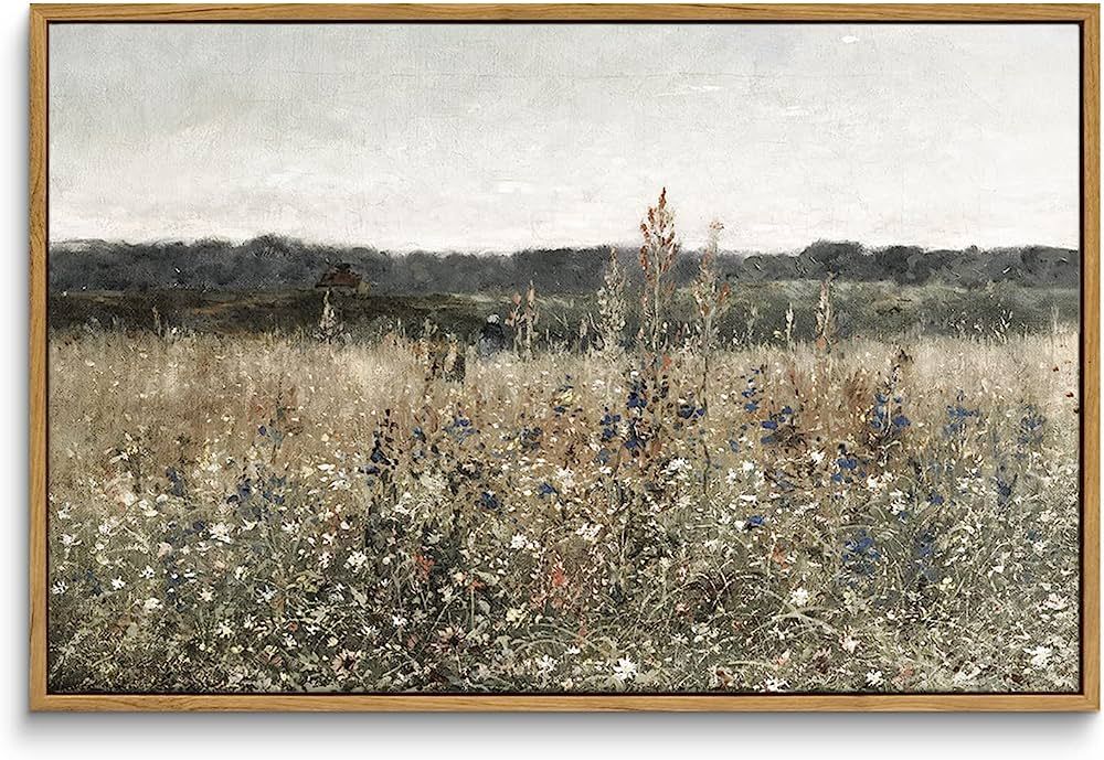 InSimSea Framed Wall Art Decorations, Wildflower Field Vintage Wall Art Canvas Prints, Modern Far... | Amazon (US)
