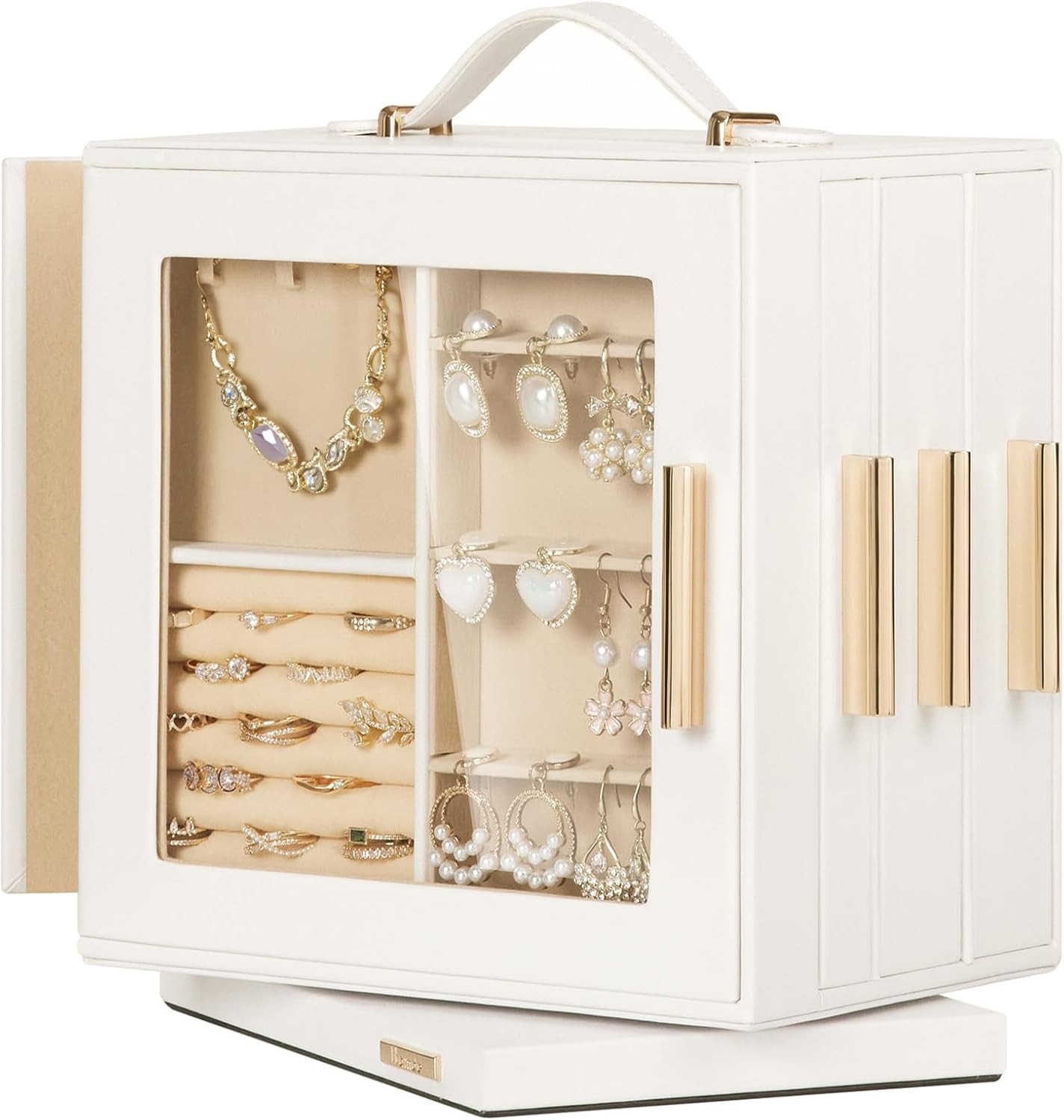 Homde Jewelry Box 360° Rotating, Necklace Earring Organizer with Transparent Window, Mirror, 7 D... | Amazon (US)
