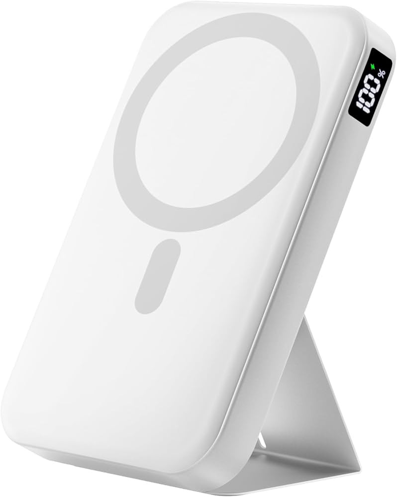 Magnetic Portable Charger, 10000mAh Power Bank with Leather Foldable Stand - Travel Essentials, U... | Amazon (US)