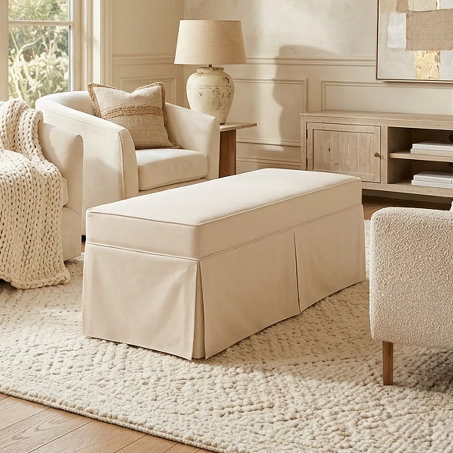 My Texas House Clementine Upholstered Skirted Bench, Taupe | Walmart (US)