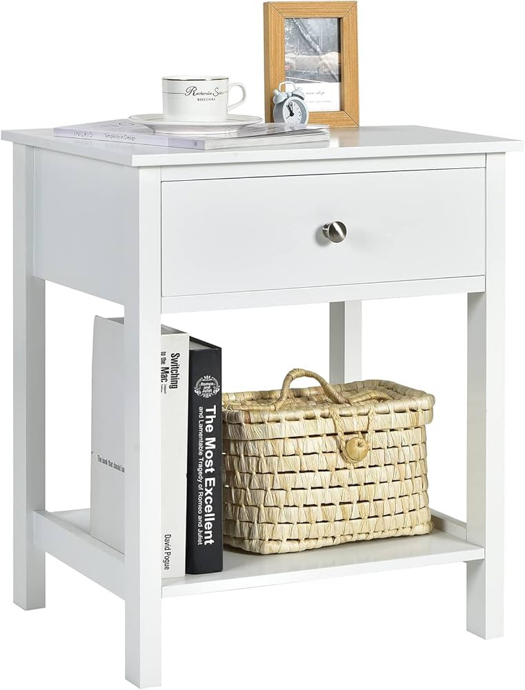 Giantex Nightstand, Wood End Table with Drawer and Open Shelf, Night Stand for Small Spaces, 2-Ti... | Amazon (US)
