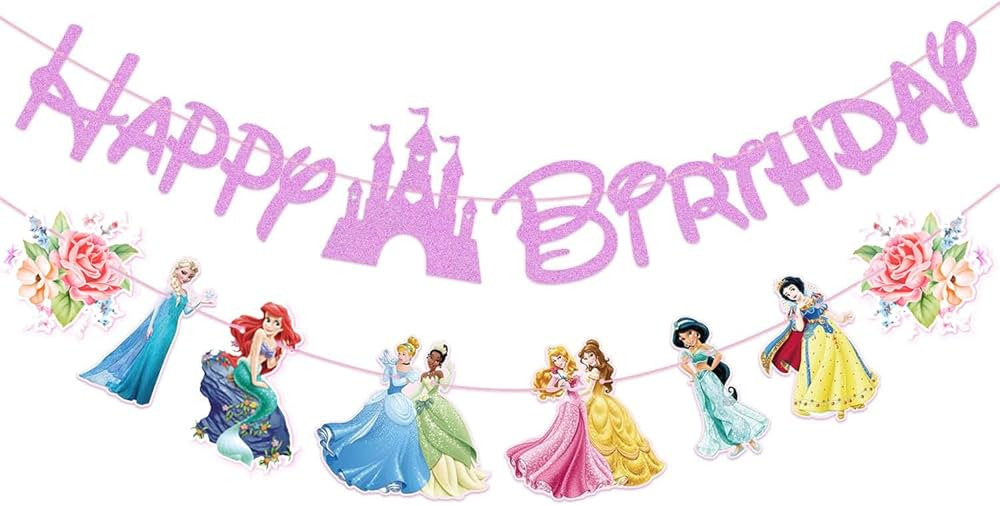 Pink Princess Birthday Banner for Girls, Princess Birthday Party Decoration For Girls Kids Birthd... | Amazon (US)