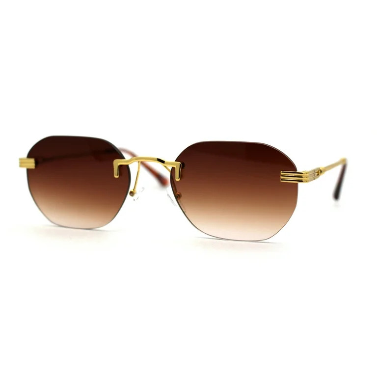 Art Nouveau Luxury 90s Rimless OG Oval Sunglasses Gold Brown | Walmart (US)