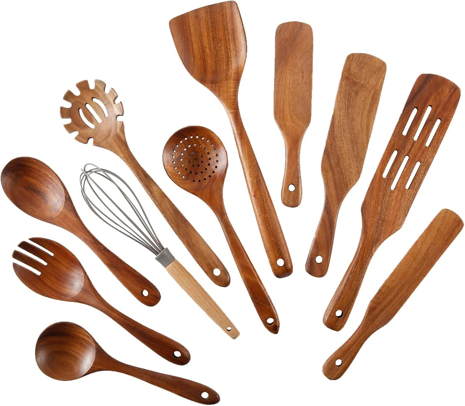 11-Piece Teak Wooden Kitchen Utensil Set For Cooking, Heat-Resistant & Scratch-Proof Wooden Spoon... | Wayfair North America