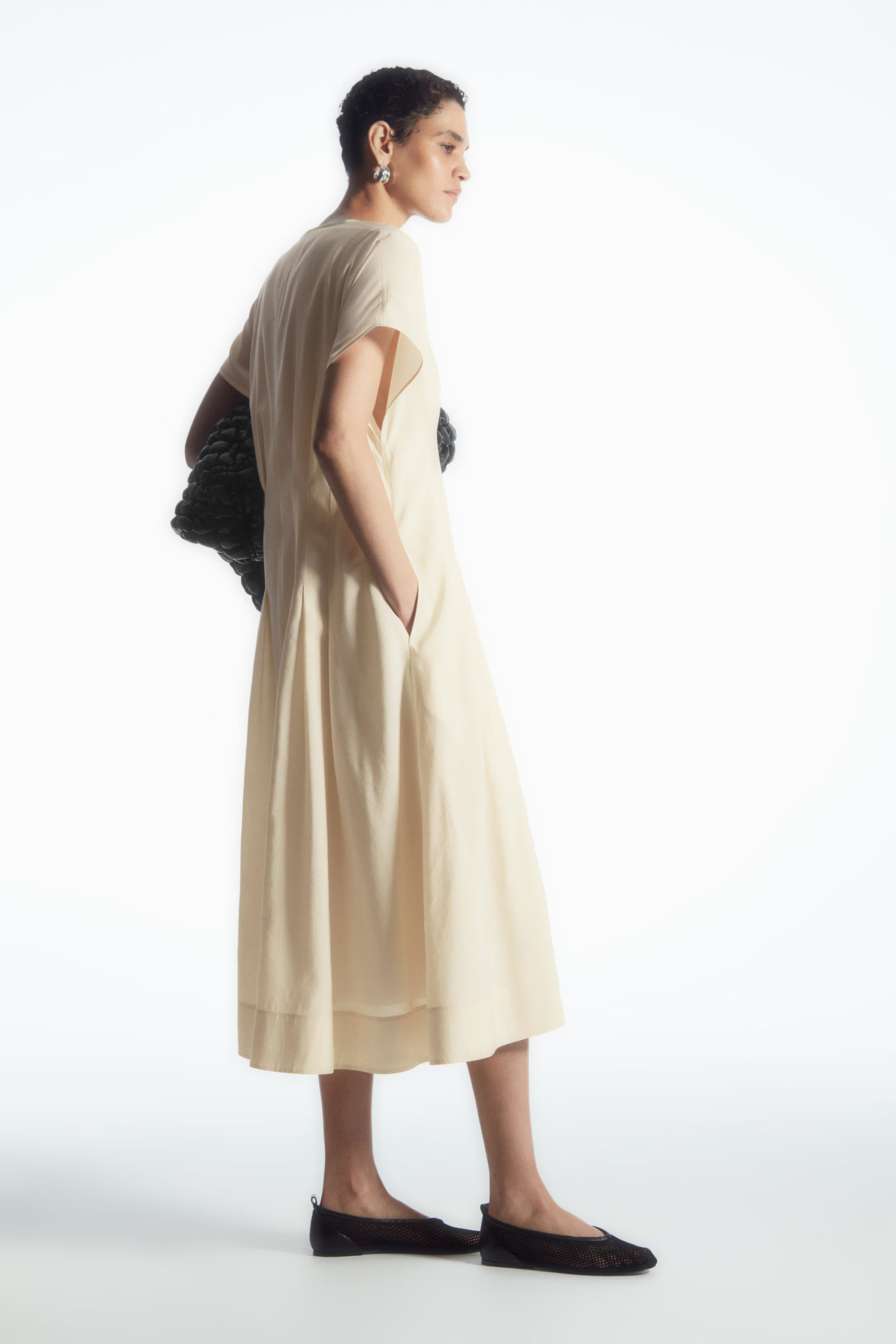 WAISTED PLEATED MIDI DRESS - IVORY | COS (AU)