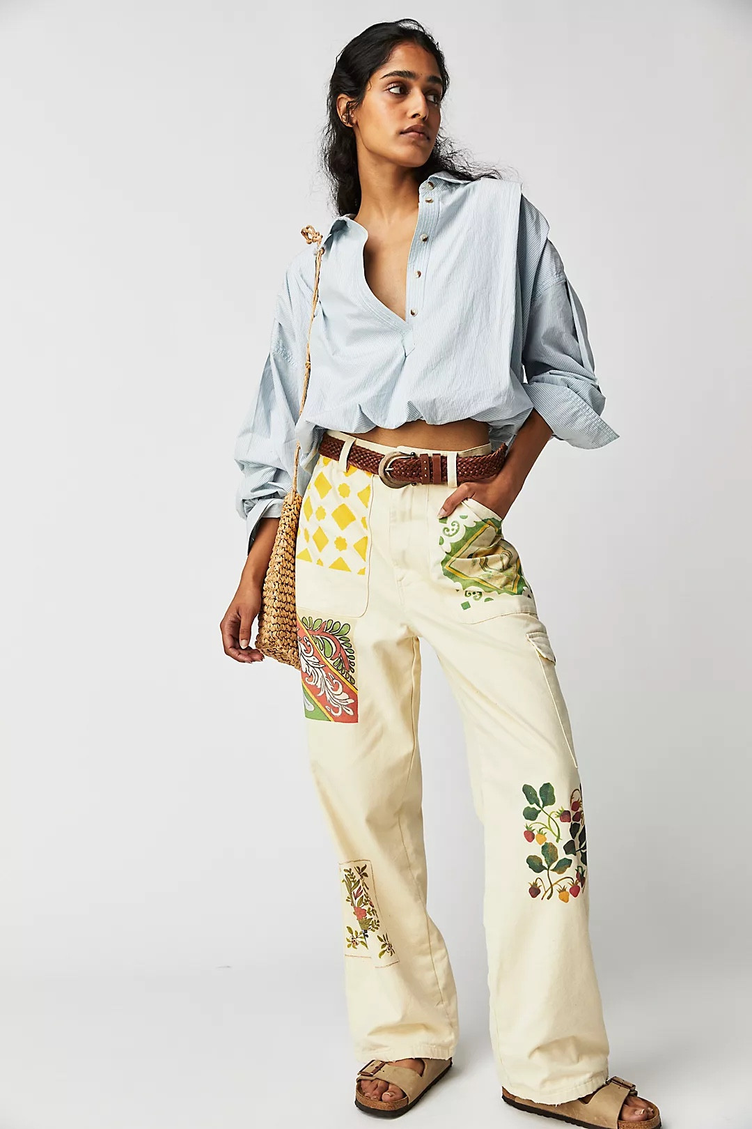 Fun patchwork pants for senior photos 