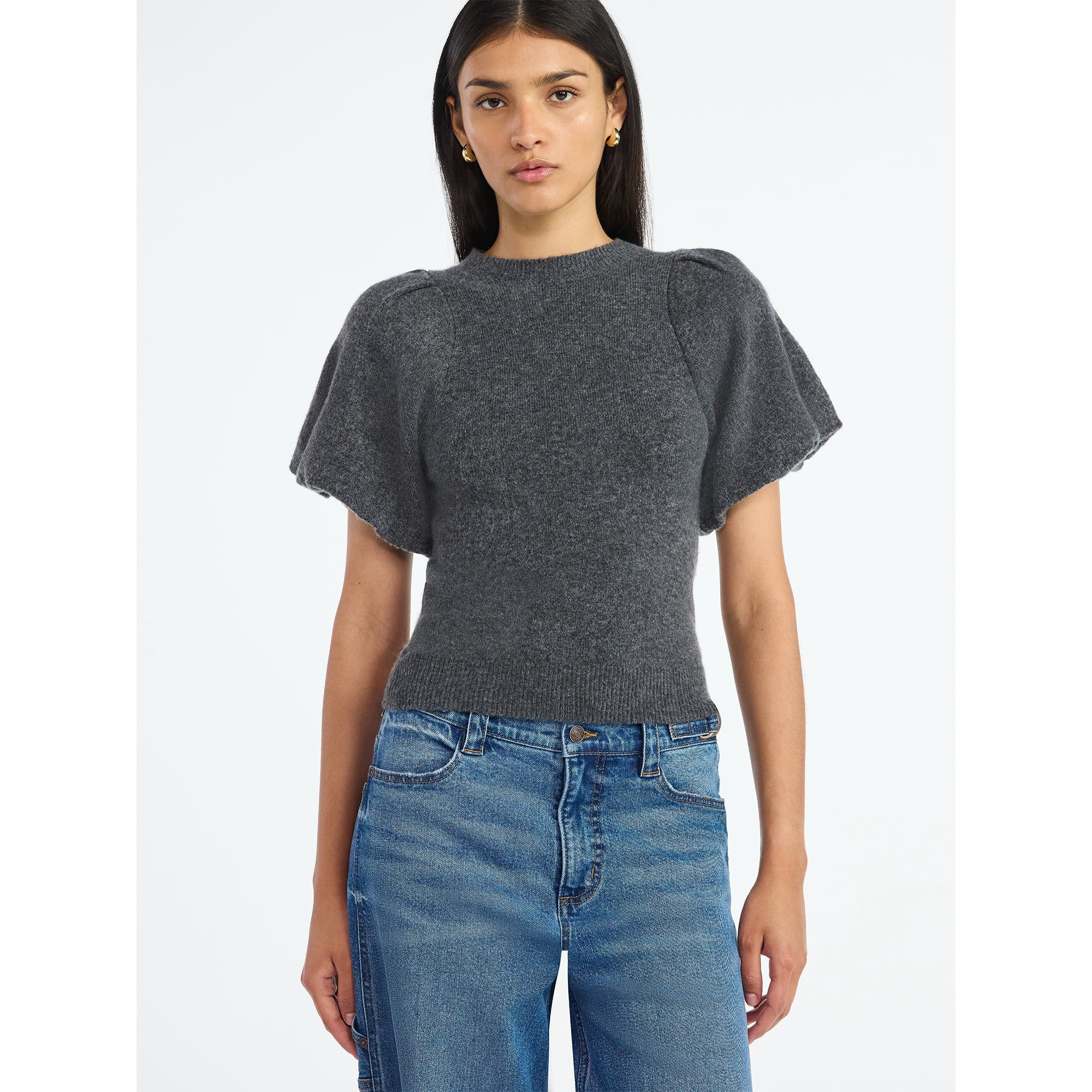 Scoop Women's and Women's Plus Sweater Top with Puff Sleeves, Lightweight, Sizes XS-4X | Walmart (US)