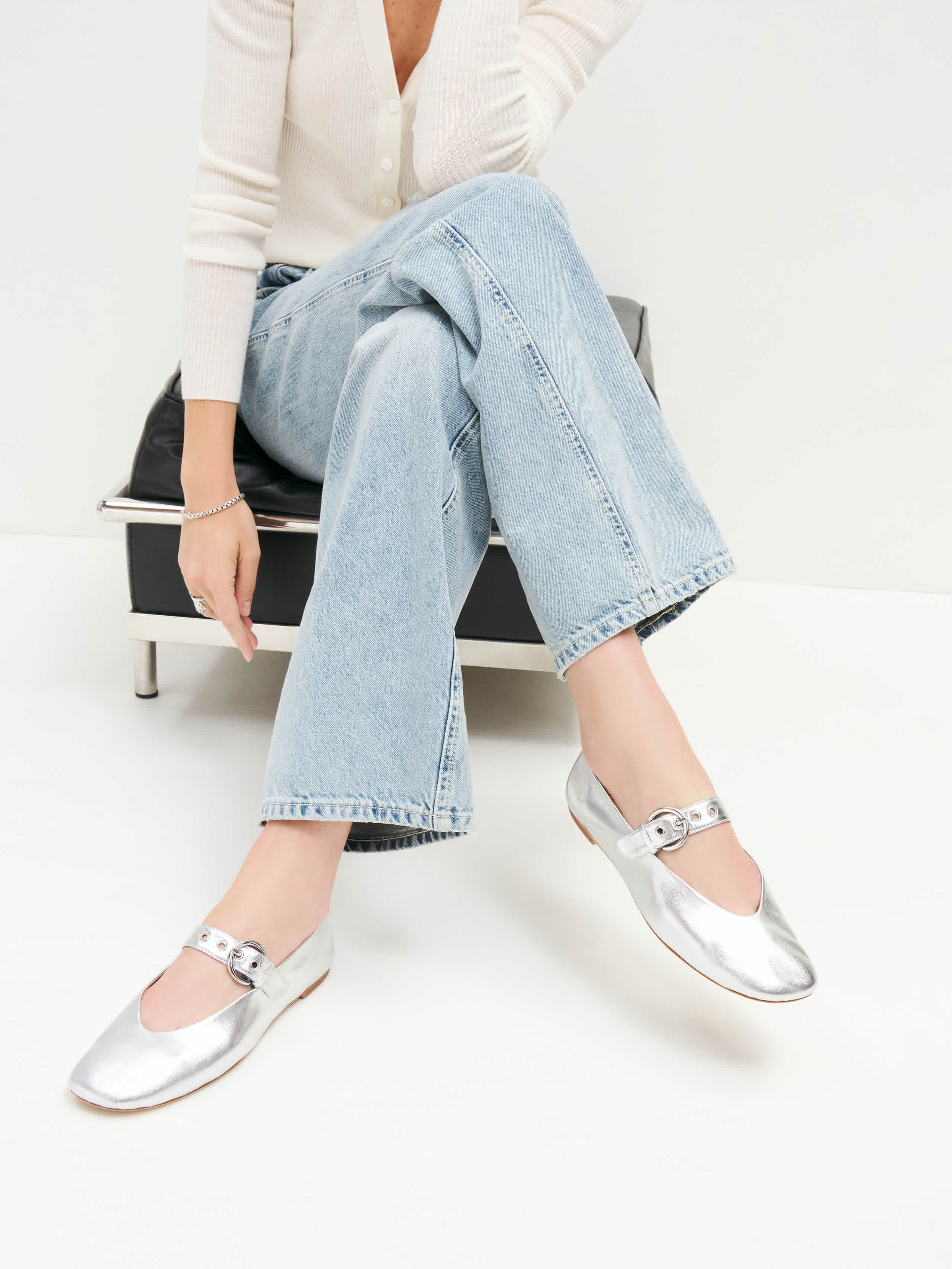 Reformation Bethany Ballet Flat Silver 5.5 | Reformation (Global)
