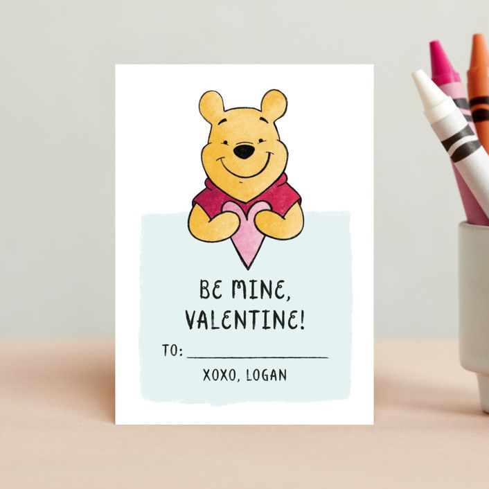 "Disney's Love-ly Pooh" - Customizable Classroom Valentine's Day Cards in Blue by christen strang... | Minted