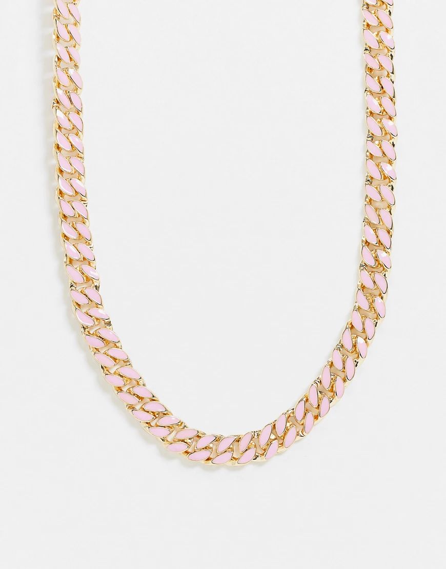 ASOS DESIGN necklace with pink purple enamel curb chain in gold tone | ASOS (Global)