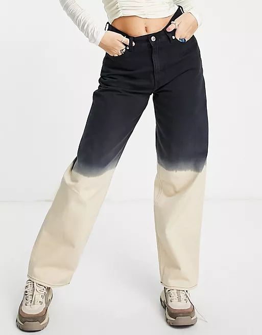 Weekday Rail straight leg jeans in beige with navy dip | ASOS | ASOS (Global)