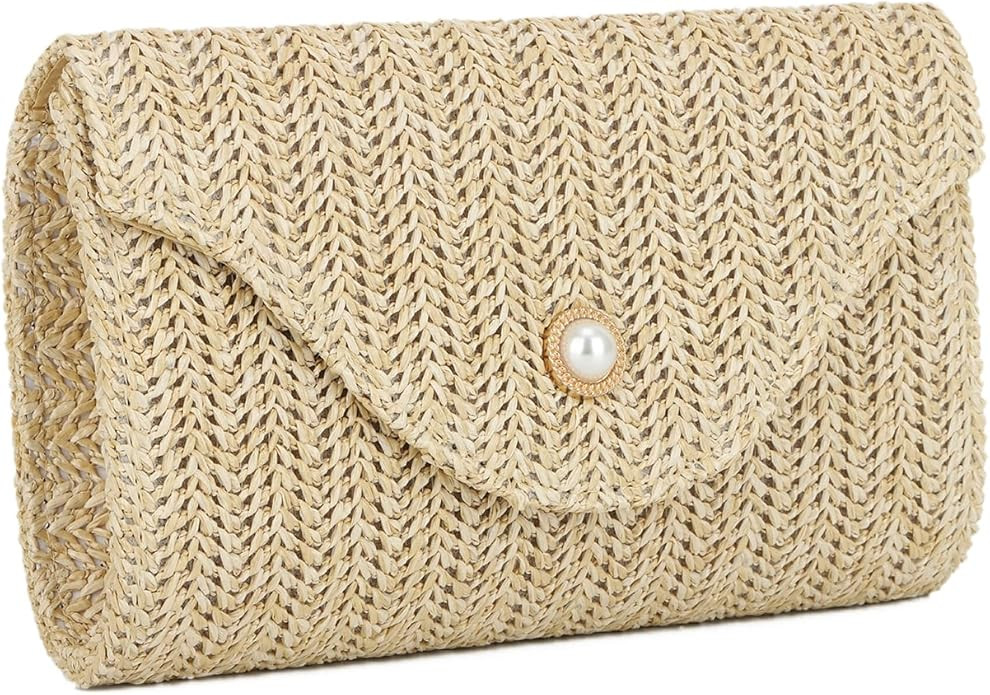 Oweisong Straw Clutch Purses for Women Summer Pearl Evening Bag Small Beach Woven Purse and Handb... | Amazon (US)
