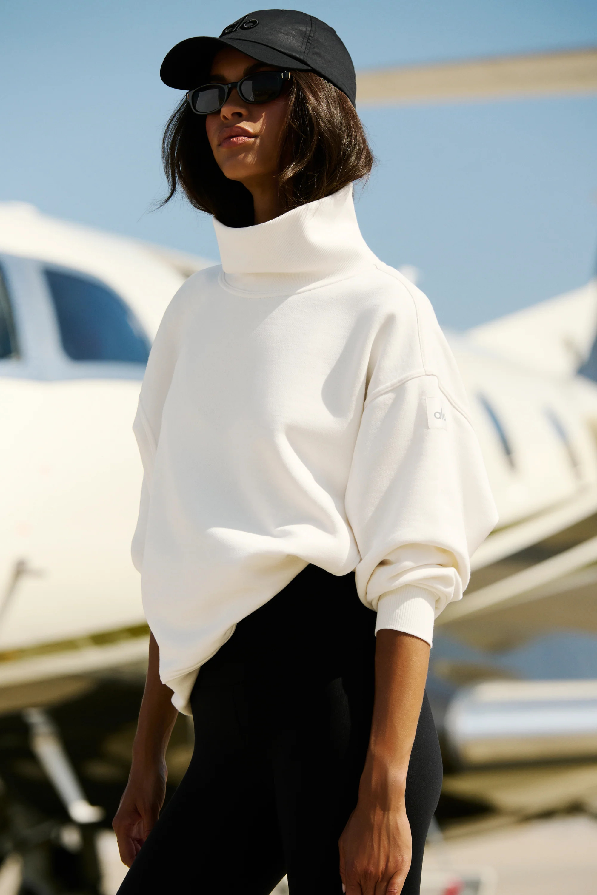 Alo YogaÂ® | Hazy Mock Neck Pullover Top in Ivory White, Size: XS | Alo Yoga