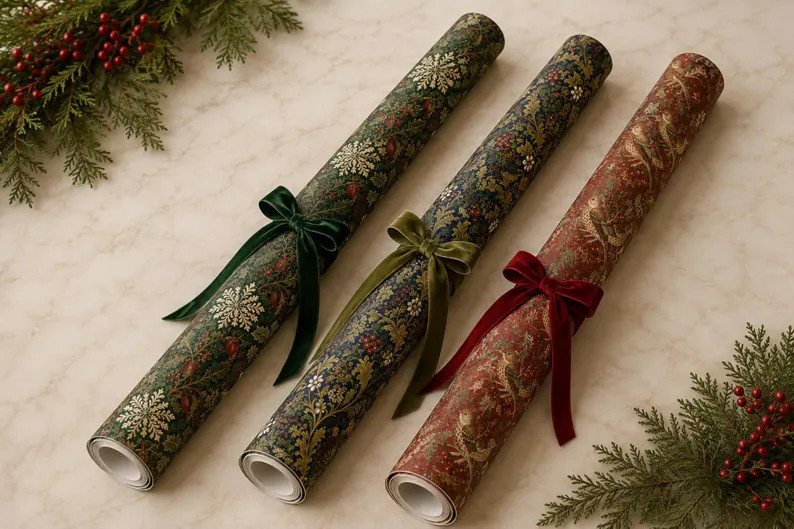William Morris Vintage Christmas Gift Wrapping Paper Collection | Holly, Snowflakes, Birds, Flora... | Etsy (Global)