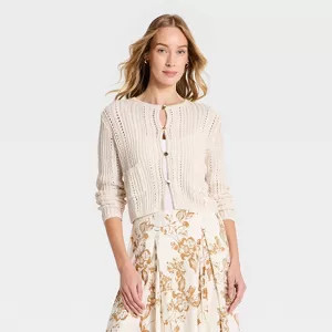 Women's Pointelle Lady Cardigan Sweater - A New Day™ Cream 4X | Target