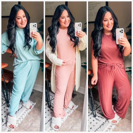 30% off!!! Comfy and cute old navy women’s loungewear. Waffle knit pajamas. Cozy pjs. Work from home looks. Soft rib knit sleep sets. Sweatpant and sweater set. Everything runs true to size except the blush pink cropped tank top. I’m wearing large in everything except the pink top. For the pink top I sized up to an XL. 

#LTKsalealert #LTKSeasonal #LTKunder50