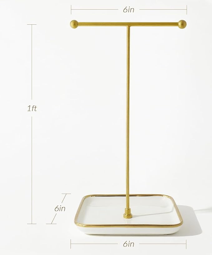 VROOMIUM Necklace Holder- Ceramic Base 1ft Height Jewelry Organizer Stand, Aesthetic Jewelry Hang... | Amazon (US)