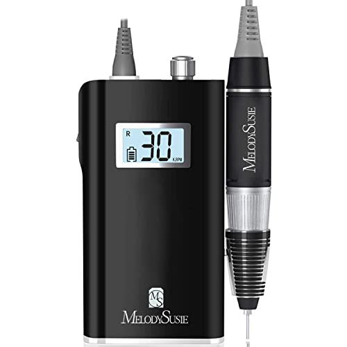 MelodySusie Professional Rechargeable 30000 RPM Nail Drill,SC320H Portable Electric E File Scamander, Acrylic Gel Grinder Tools with 6 Bits and Sanding Bands for Manicure Pedicure Carve Polish(Black) | Amazon (US)