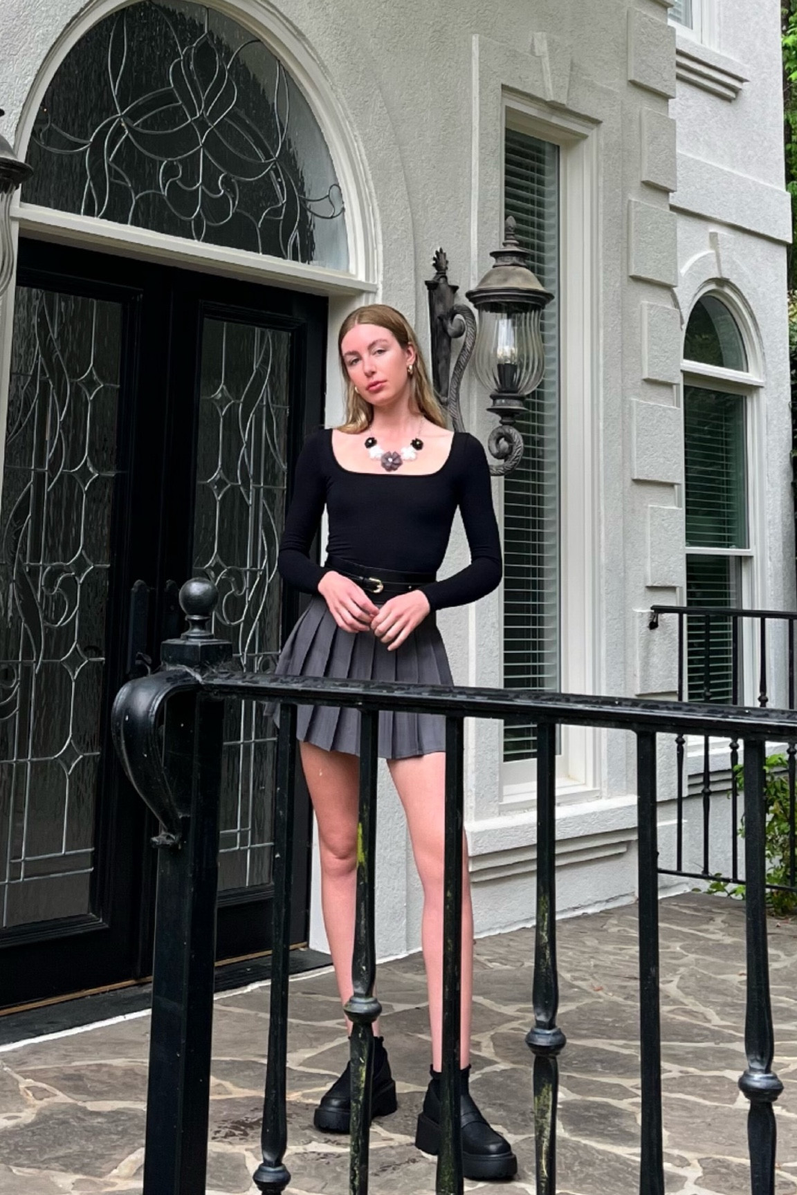 country club style outfit, spring outfit, summer outfit, pinterest inspired outfit, tennis skirt, black top, chunky loafers, statement jewelry, fashion accessories

#LTKstyletip #LTKU #LTKfindsunder100