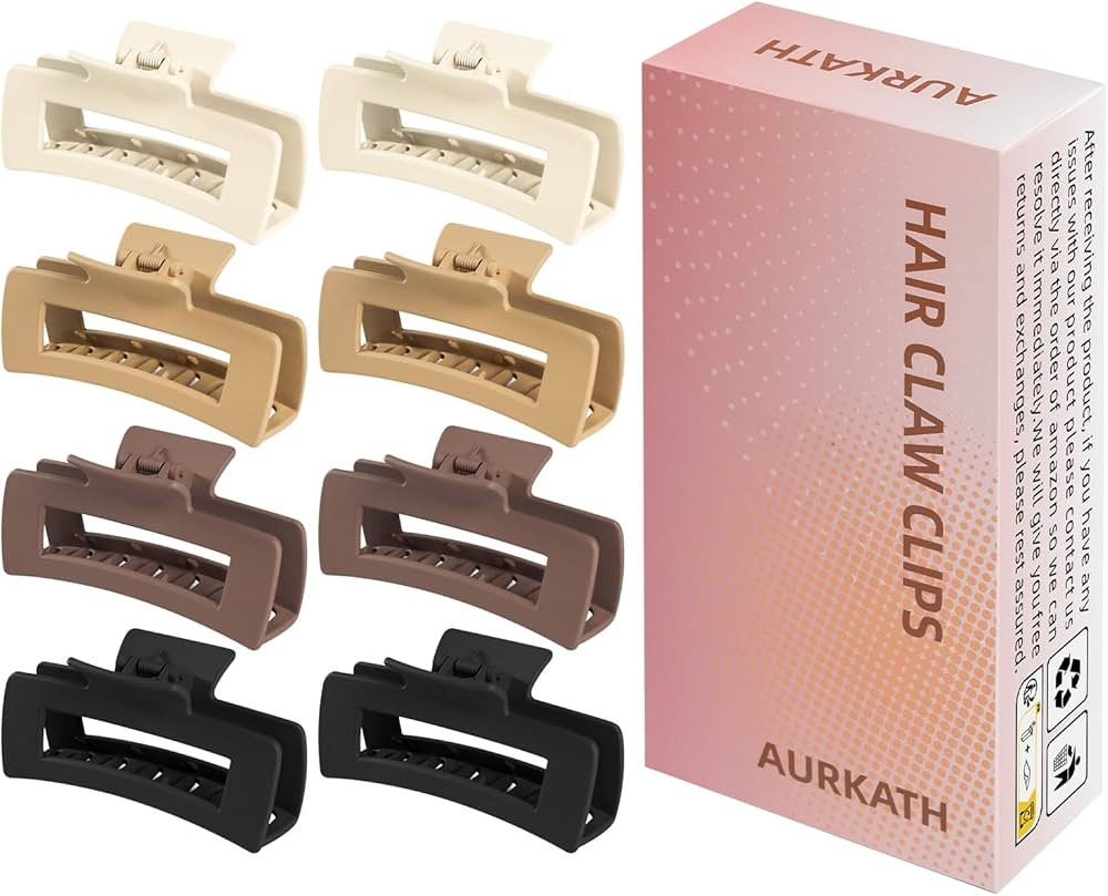 Hair Claw Clips for Women,8 Pack 4.1Inch Large Clips For Thick Thin Curly Hair,Nonslip Matte Squa... | Amazon (US)