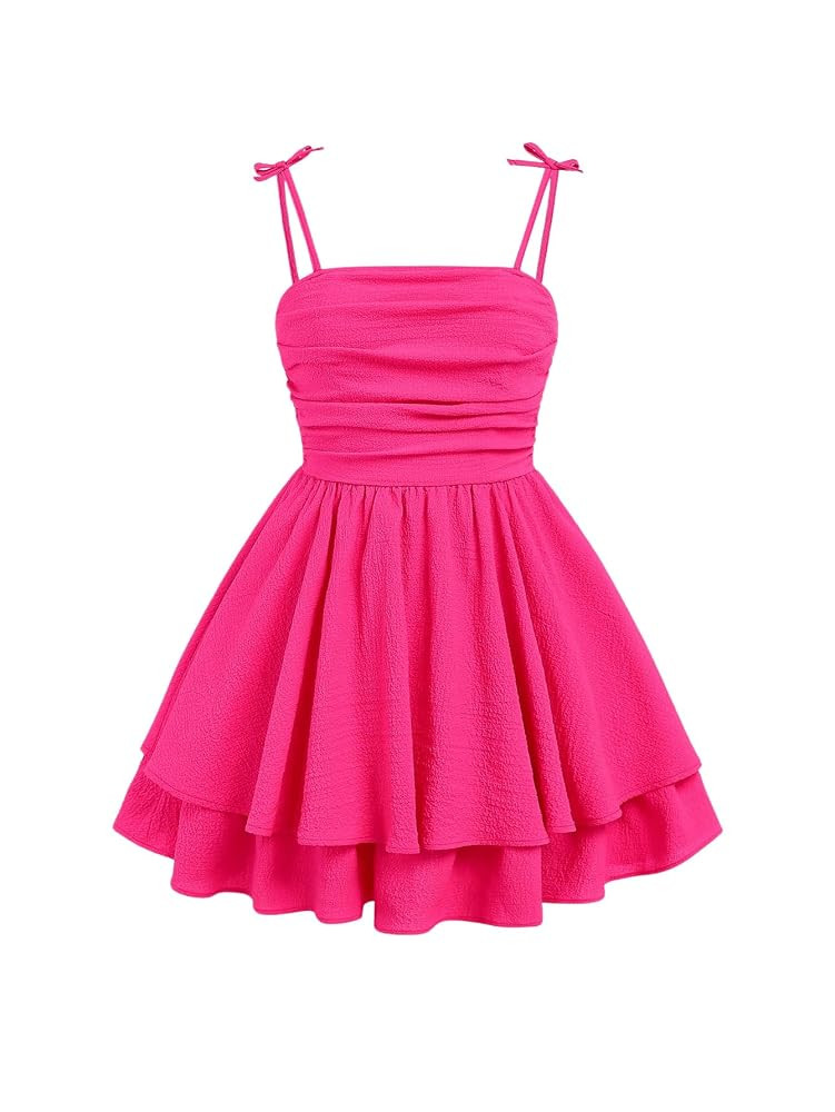 SHENHE Girl's Smocked Ruched A Line Swing Dress Layered Tie Shoulder Flowy Cami Dress | Amazon (US)