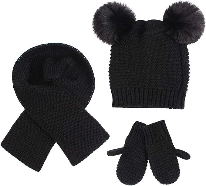 Duoyeree Baby Winter Hat Scarf Glove Beanie Set Girls Boys Pom Pom Knitted Beanie Mitten Scarves ... | Amazon (US)