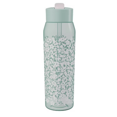 Zak Designs 32oz Icicle Floral Manual Straw Water Bottle Green | Target
