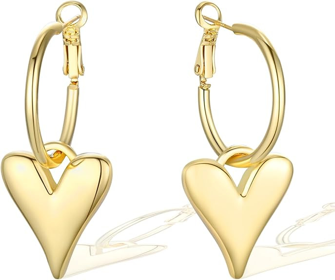 Veotain Heart Dangle Earrings for Women Huggie Earrings for Women Lightweight Heart Hoop Earrings... | Amazon (US)