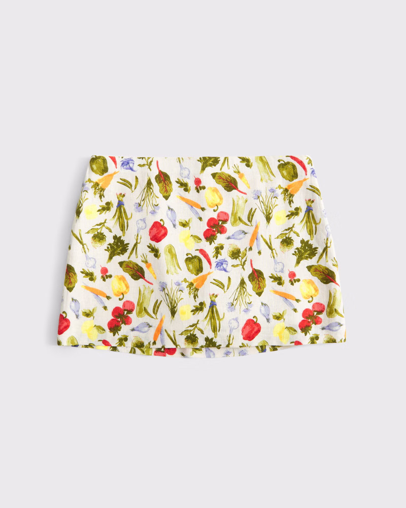 Abercrombie & Fitch Women's The A&F Scarlett Mid Rise Linen-Blend Mini Skort in Veggie Print - Size XXS | Abercrombie & Fitch (US)