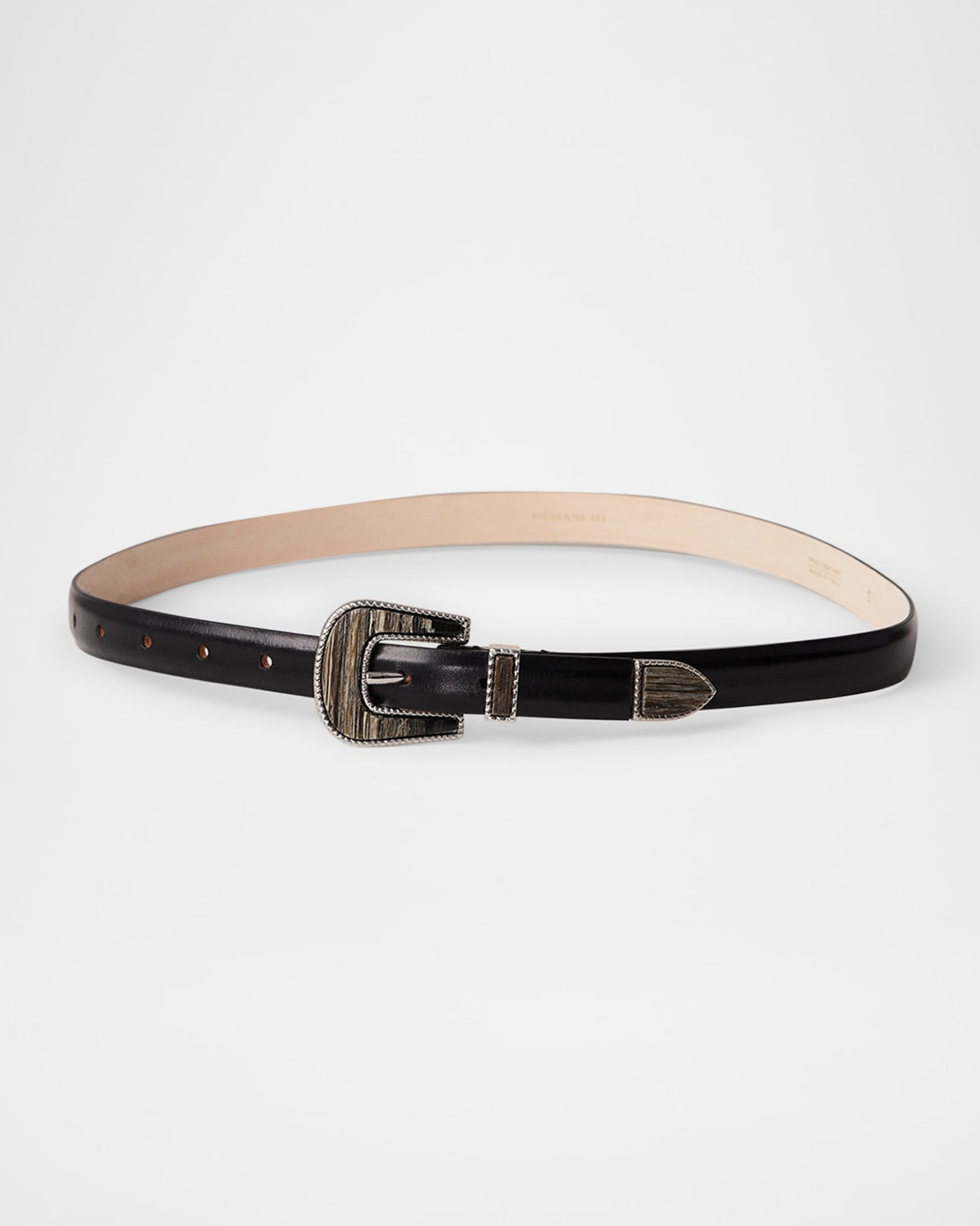 Leather Travertine-Trim Belt | Neiman Marcus