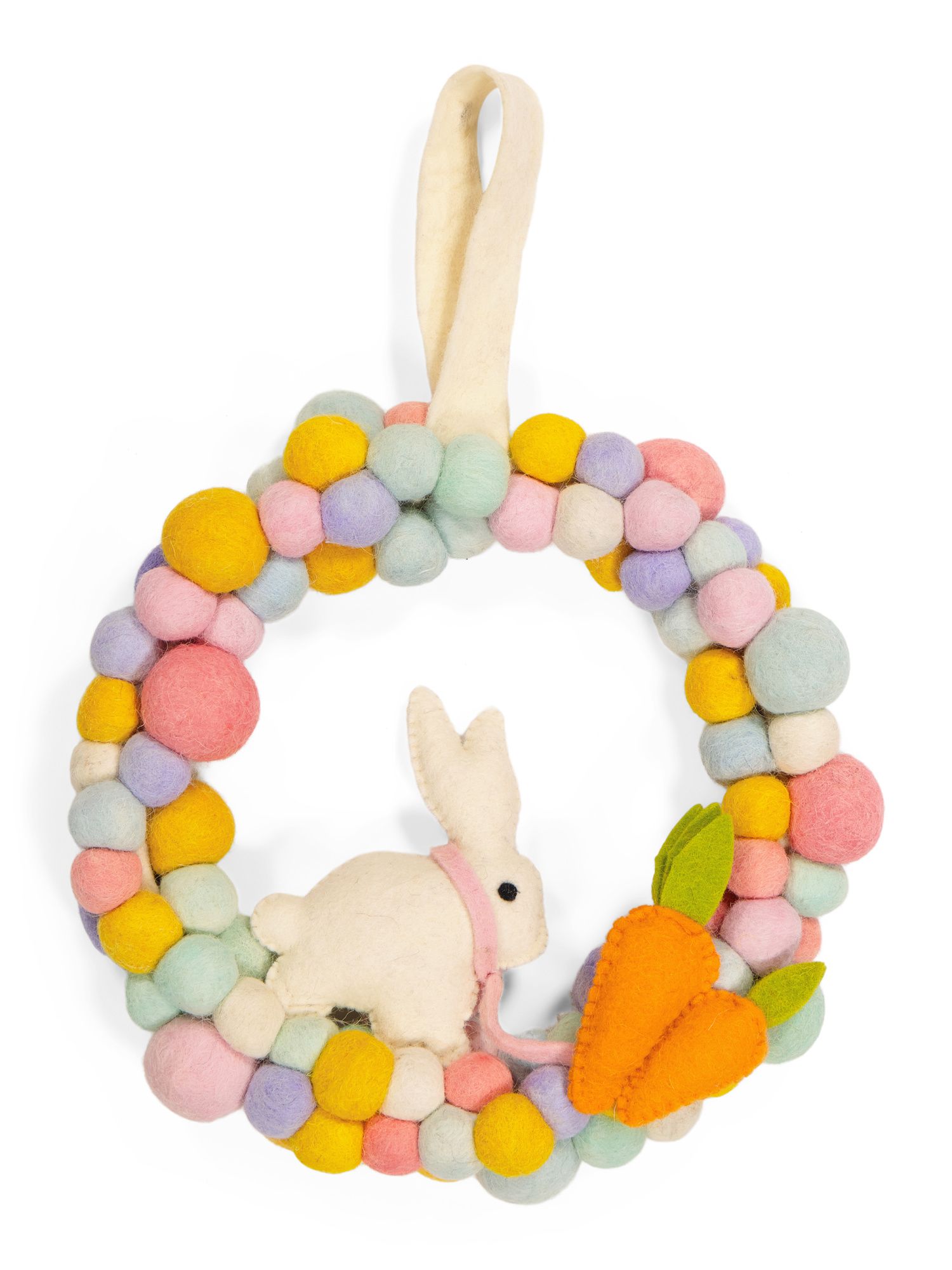 12in Felt Pom Pom Wreath With Rabbit | TJ Maxx