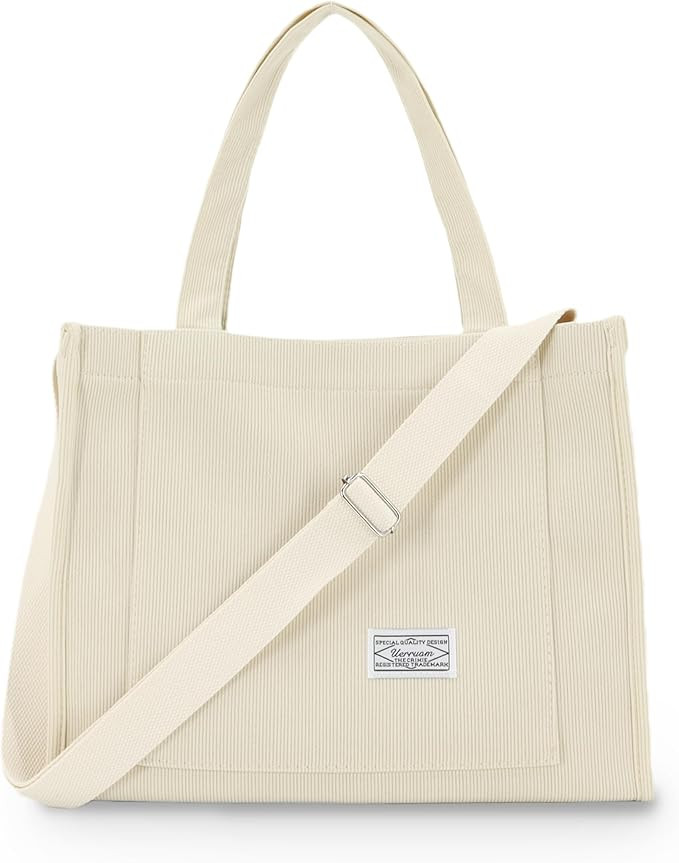 Tote Bag for Women with Compartments,Corduroy Tote for Work Travel College Book Bag Women Purse H... | Amazon (US)