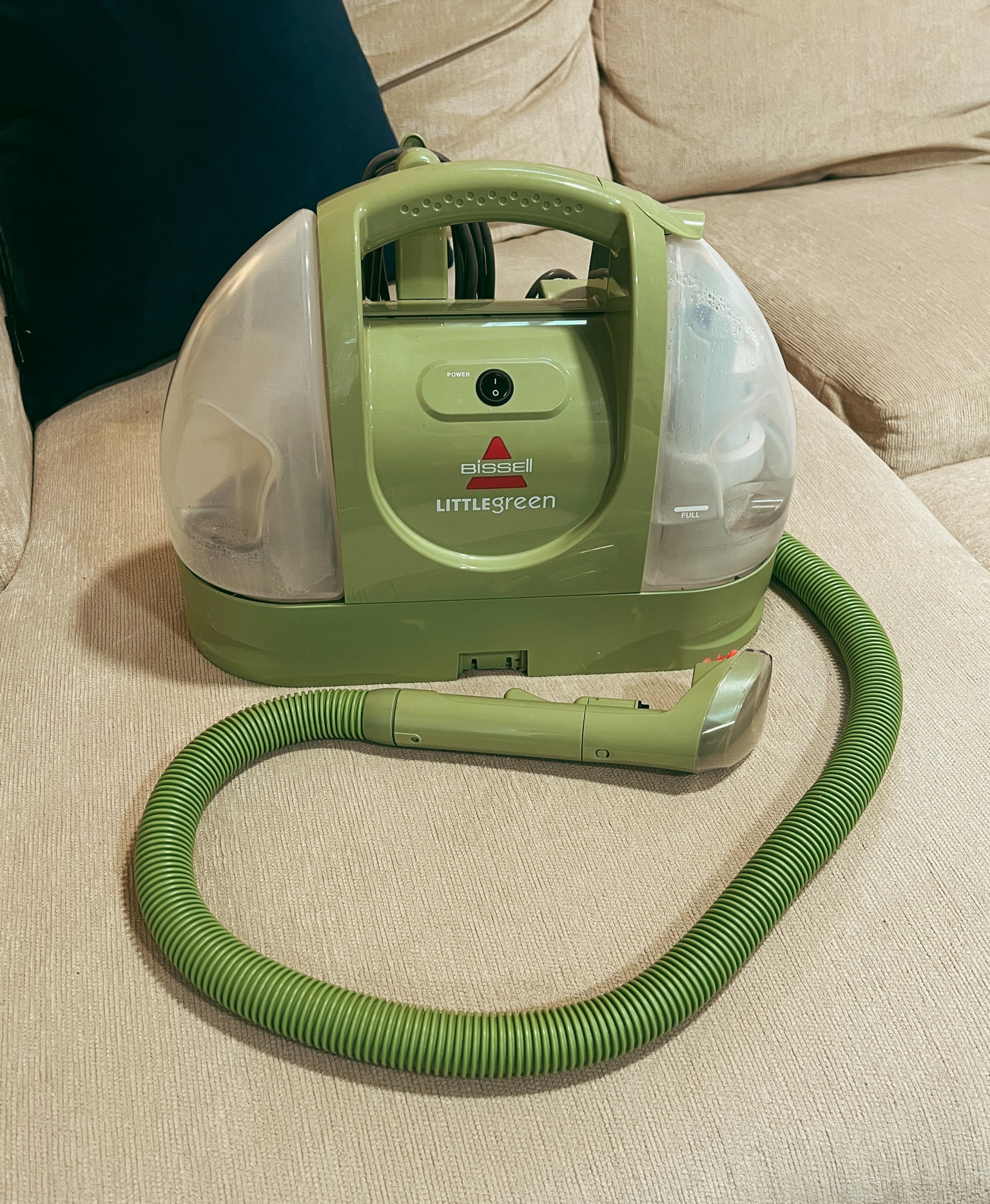 Bissell Little Green Multi-purpose cleaner. This thing is amazing!  It steams stains out of my light beige couch in seconds! Can be used on carpets and most cloth surfaces! This thing is an actual lifesaver!!!

#LTKfindsunder100 #LTKhome