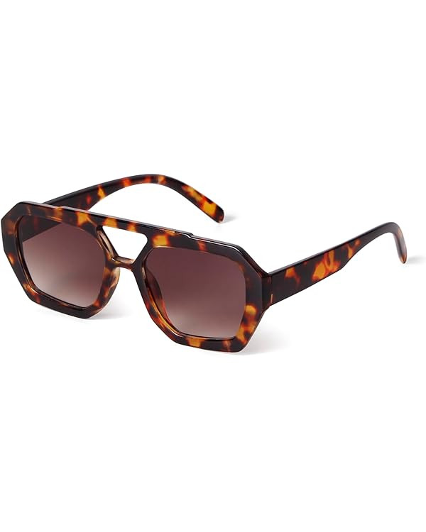 ADE WU Trendy Square Aviator Sunglasses for Women Thick Frame Double Bridge Geometric Sun Glasses | Amazon (US)