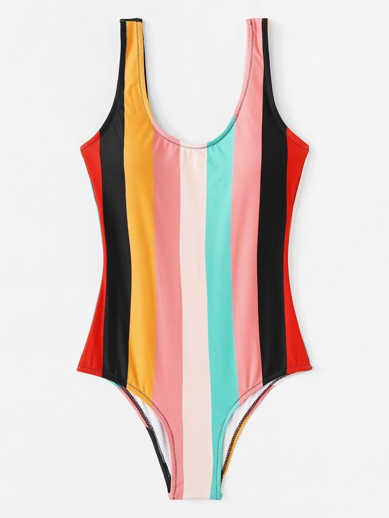 Colorblock Low Back Swimsuit | ROMWE