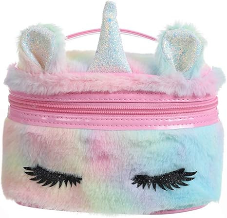 Newfancy Women Girls Kids Fluffy Faux Fur Unicorn Makeup Bag Small Cosmetic Organizer Plush Trave... | Amazon (US)