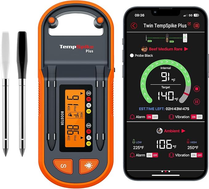 ThermoPro TempSpike Plus 600ft Wireless Meat Thermometer with 2 Color-Coded Probes, Bluetooth Mea... | Amazon (US)